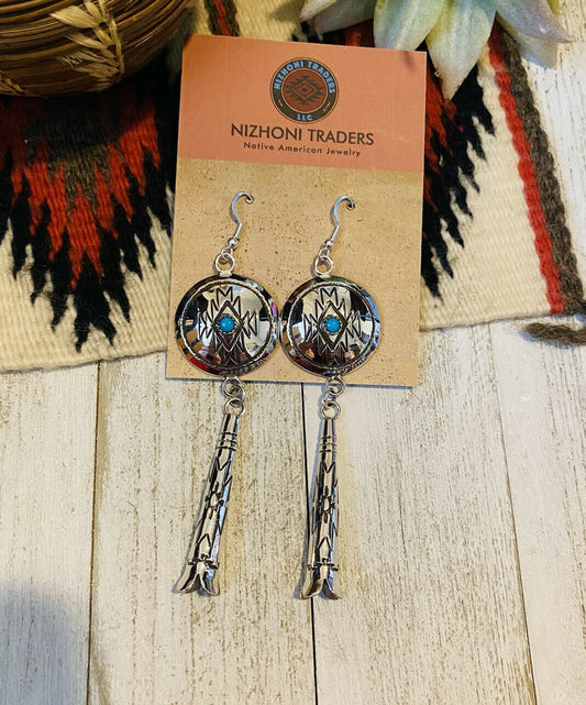 Handcrafted Turquoise & Sterling Silver Concho Dangle Earrings