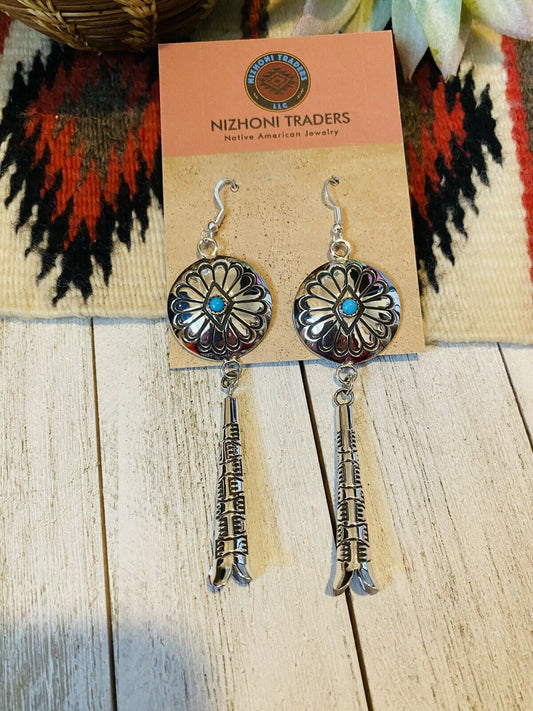 Handcrafted Turquoise & Sterling Silver Concho Dangle Earrings