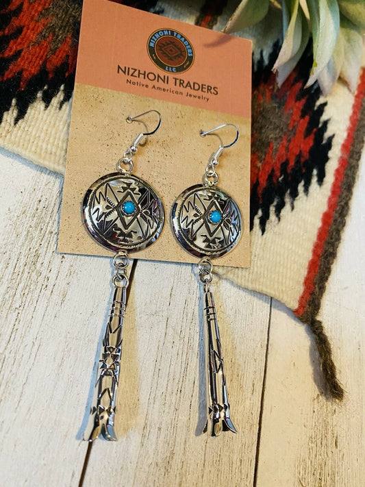 Handcrafted Turquoise & Sterling Silver Concho Dangle Earrings