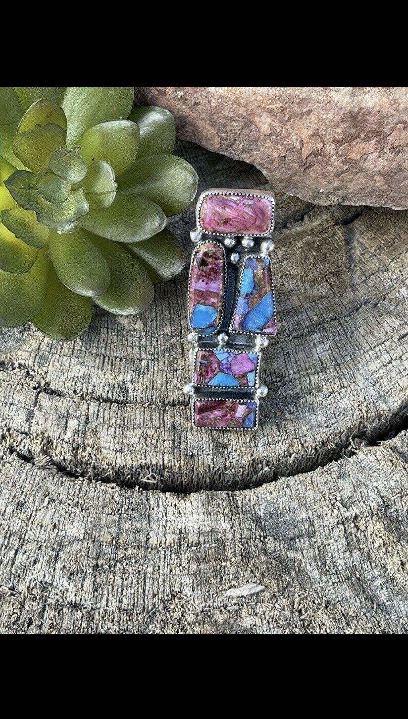 Handcrafted Pink Dream Mohave & Sterling Silver 5 Stone Ring