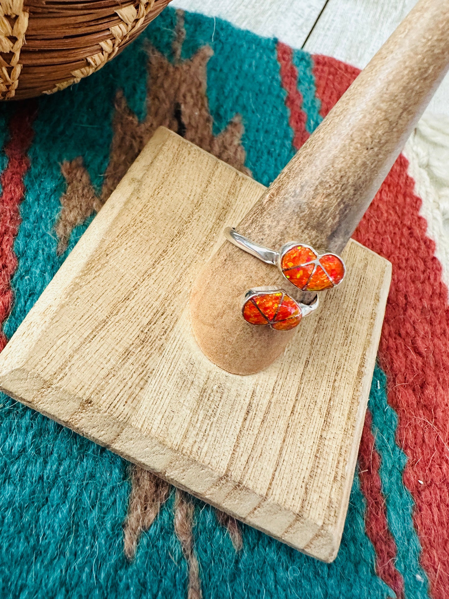 Handcrafted Sterling Silver & Orange Opal Heart Adjustable Ring