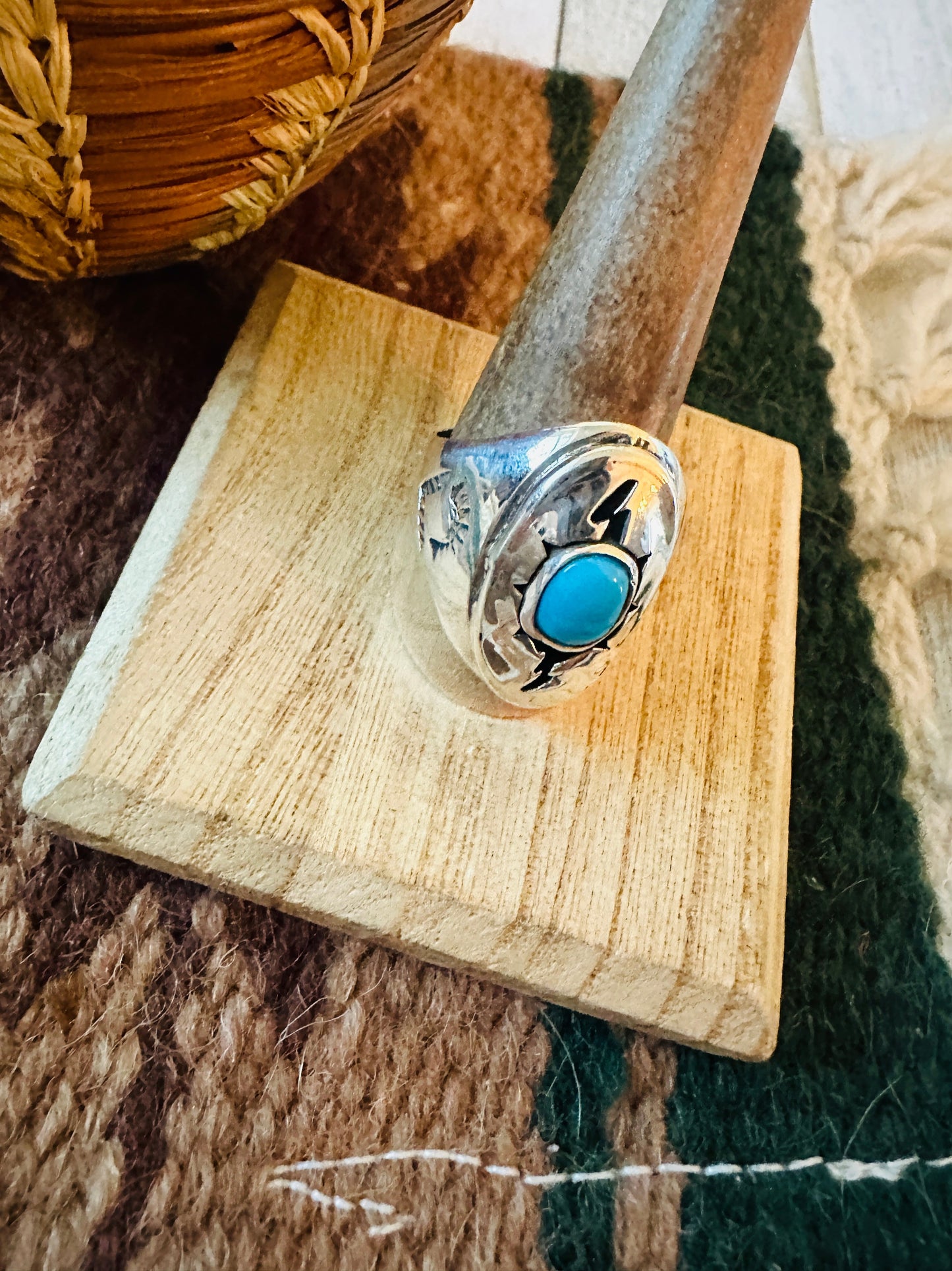 Handcrafted Sterling Silver & Turquoise Ring Size 10.5
