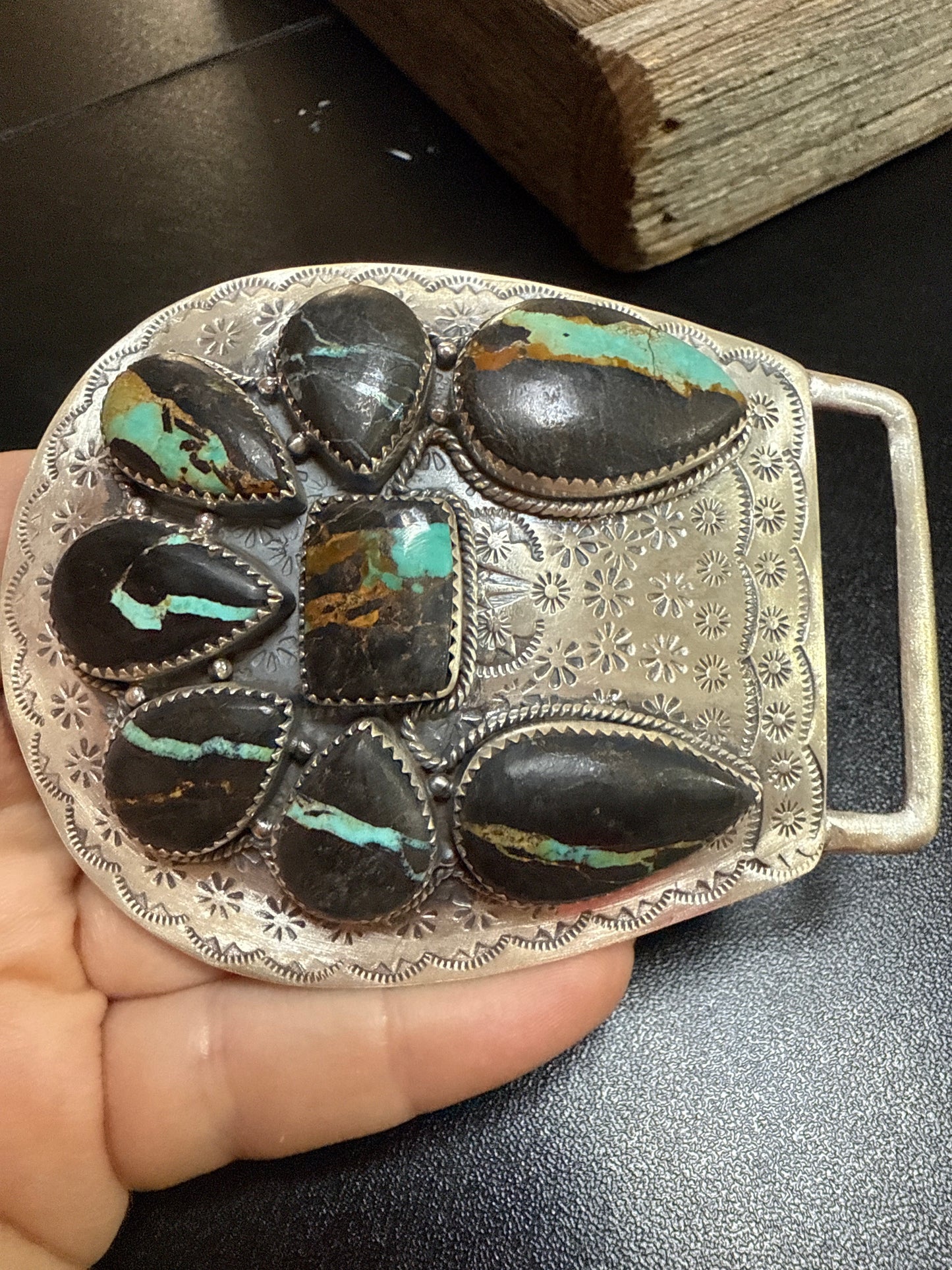 Handmade Sterling Silver Multi Stone Buckle with Signed Nizhoni
