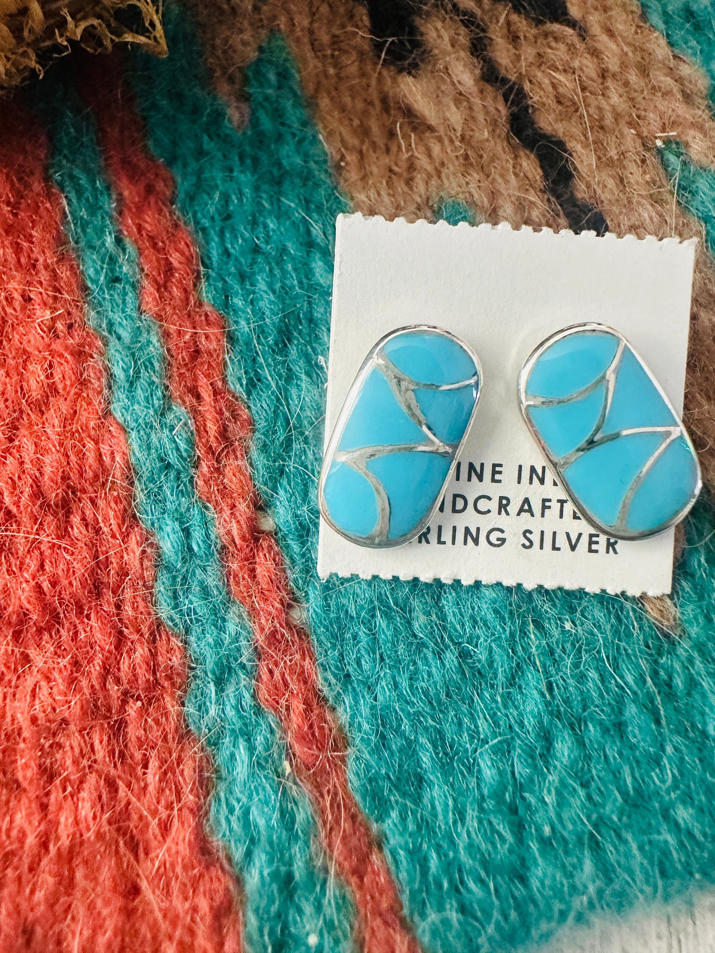 Handcrafted Turquoise & Sterling Silver Inlay Post Earrings