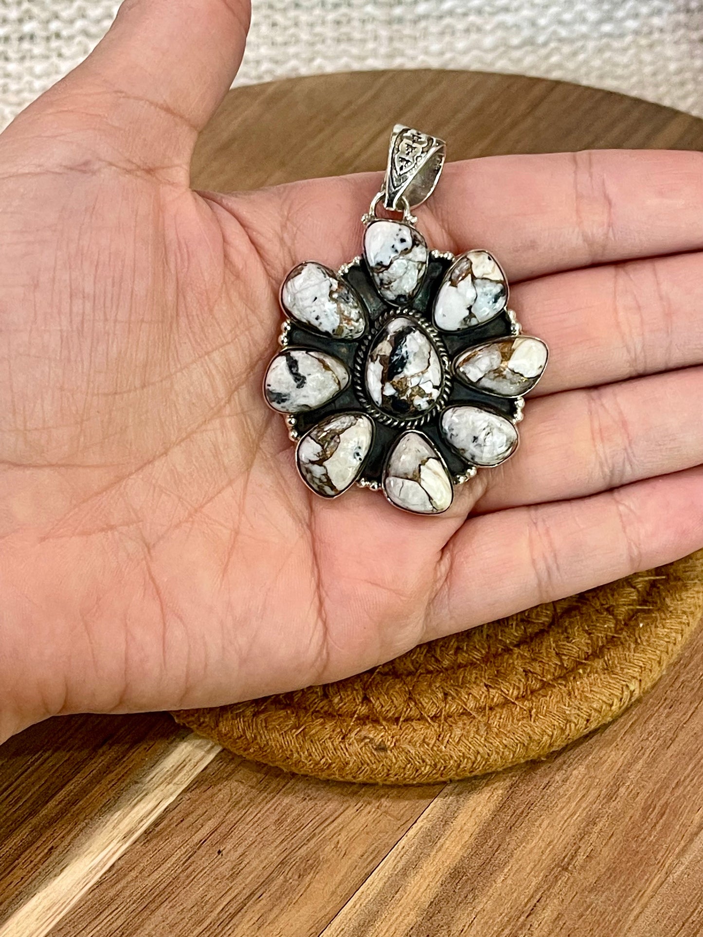 Handmade Sterling Silver & White Buffalo Mojave Cluster Pendant