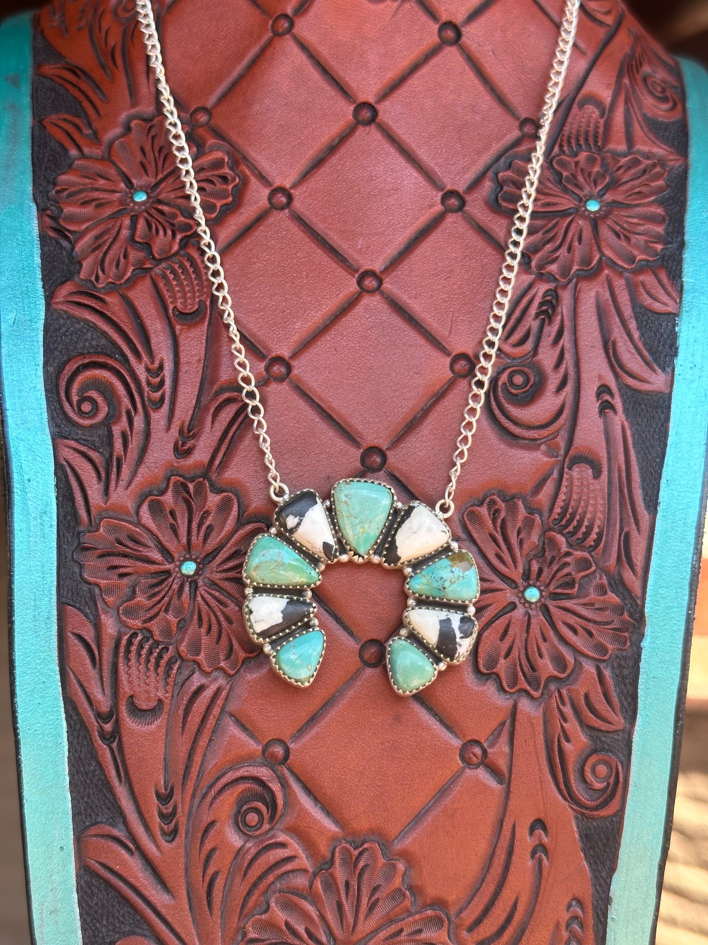 Handmade Sterling Silver Turquoise & White Buffalo Naja Necklace