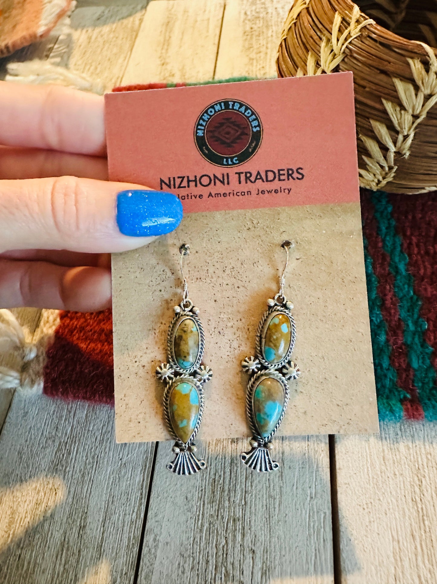 Navajo Number 8 Turquoise & Sterling Silver Dangle Earrings