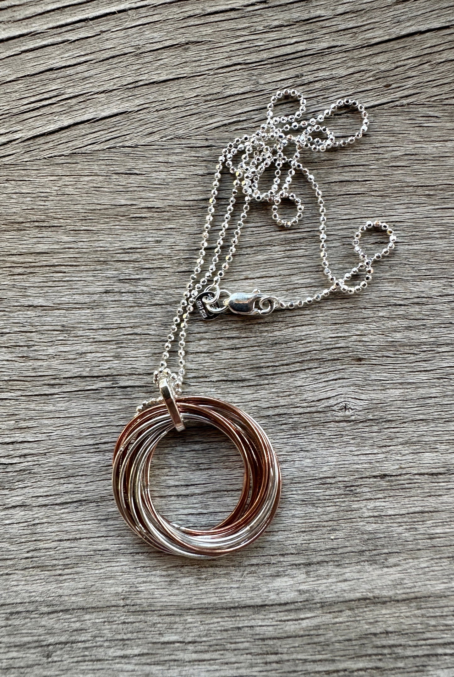 Sterling Silver & Copper Multi Rings Necklace