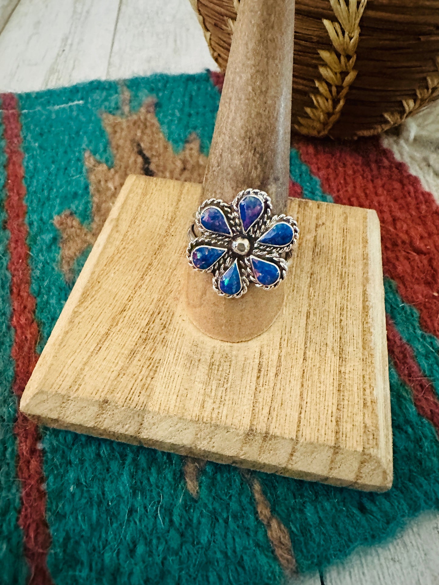 Handcrafted Sterling Silver & Purple Opal Flower Ring
