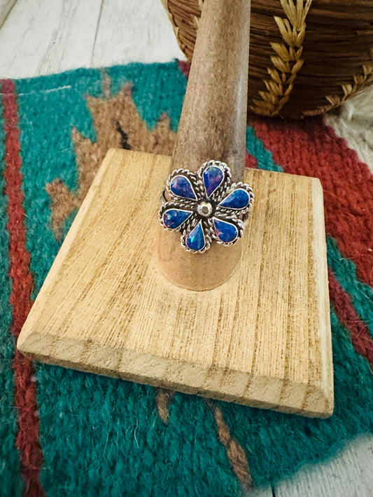 Handcrafted Sterling Silver & Purple Opal Flower Ring