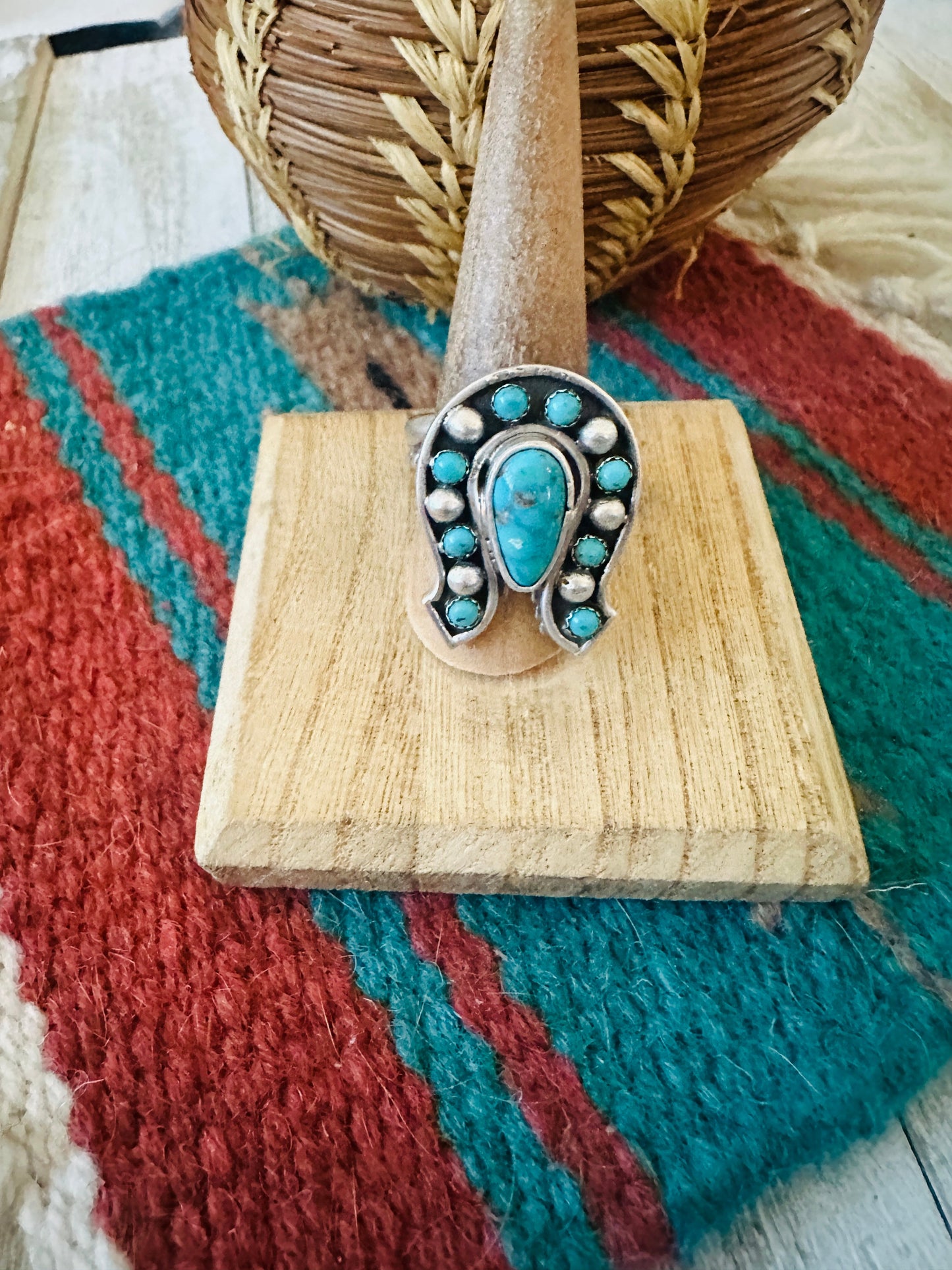 Handcrafted Sterling Silver & Turquoise Adjustable Horseshoe Ring