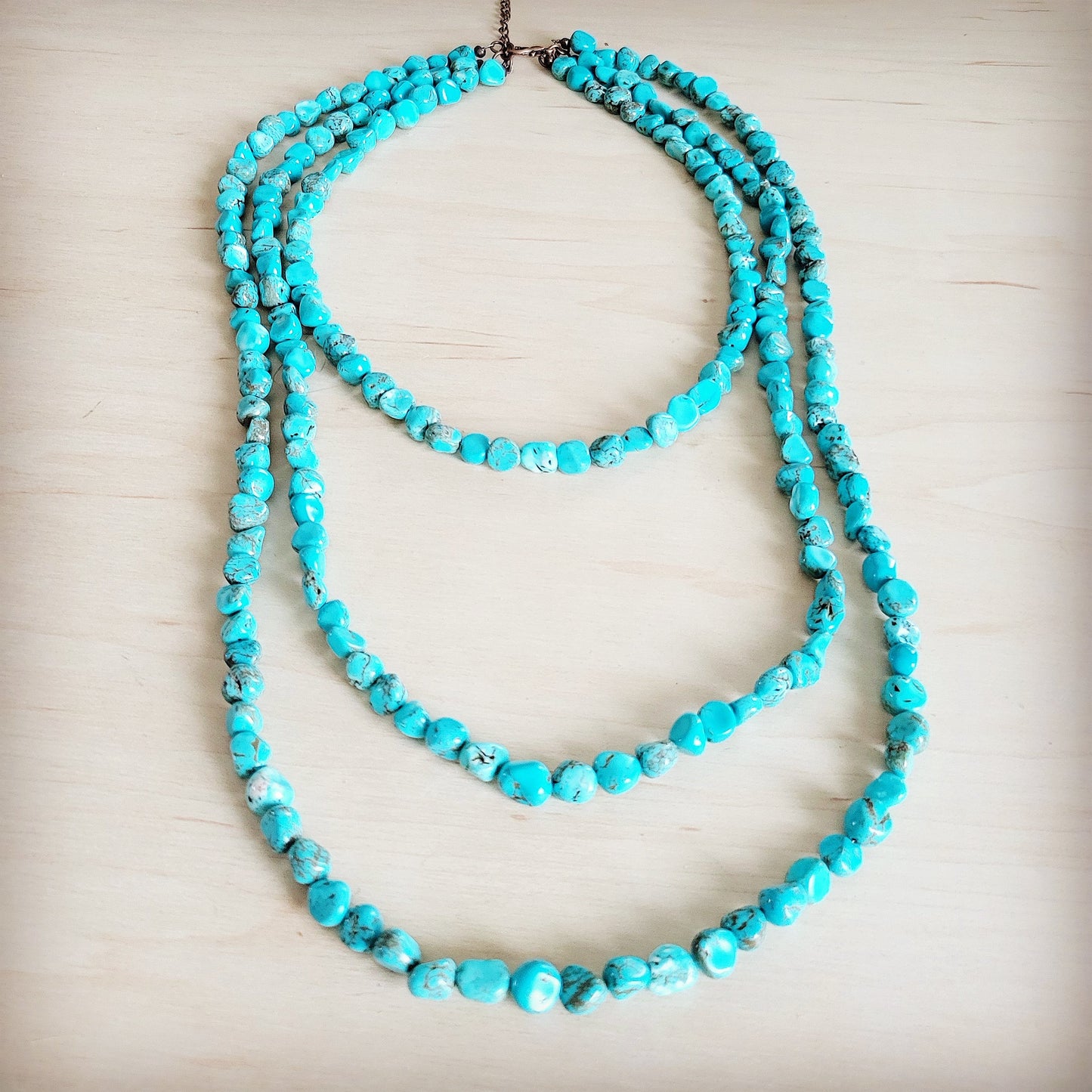 Triple Strand Layered Western Boho Small Dyed Turquoise Necklace 263p