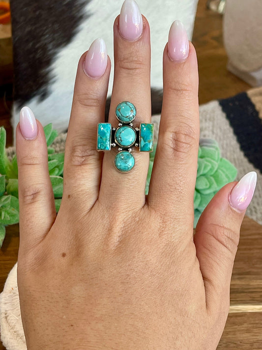 Handmade Turquoise And Sterling Silver Adjustable  Ring