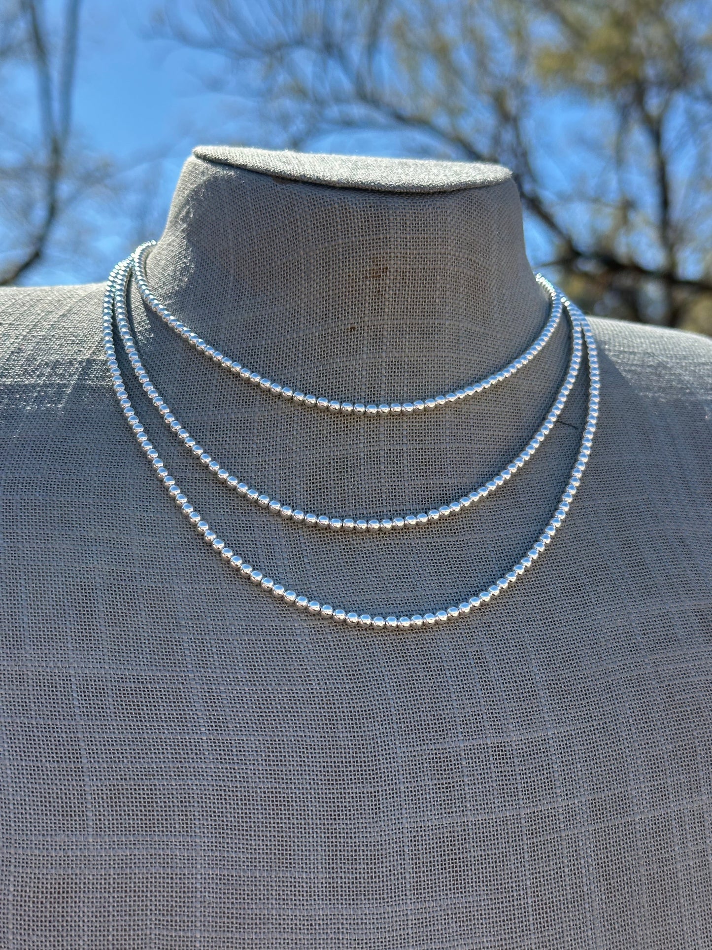 Sterling Silver Elegant Pearl Style Beaded Necklace 3mm