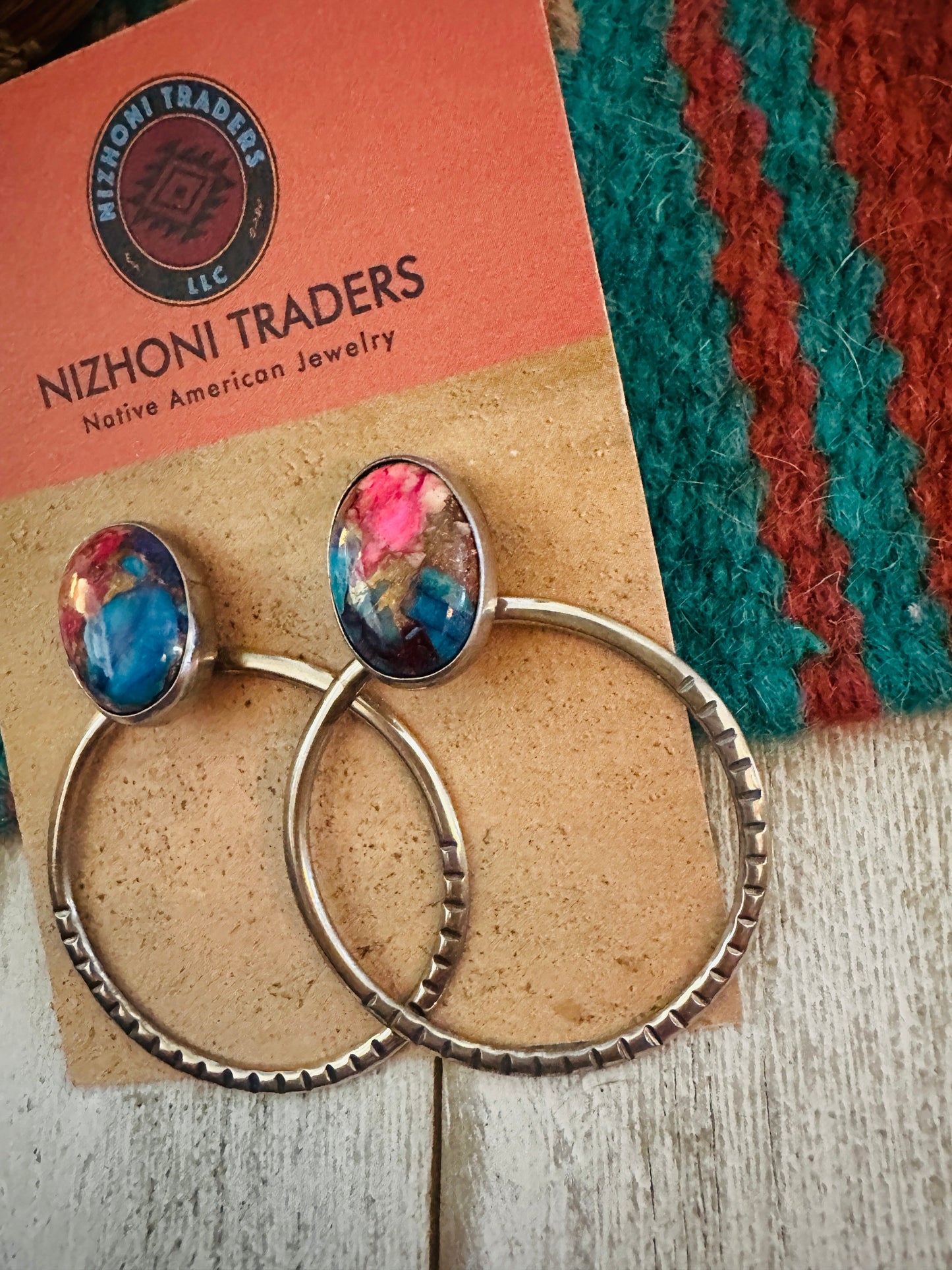 Handcrafted Pink Dream Mojave & Sterling Silver Dangle Hoop Earrings