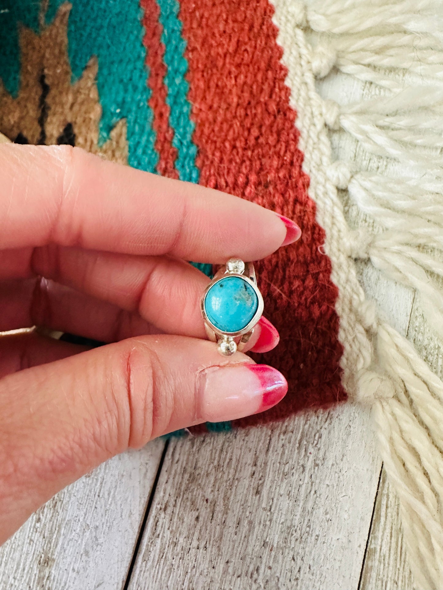 Handcrafted Sterling Silver & Turquoise Ring Size 9