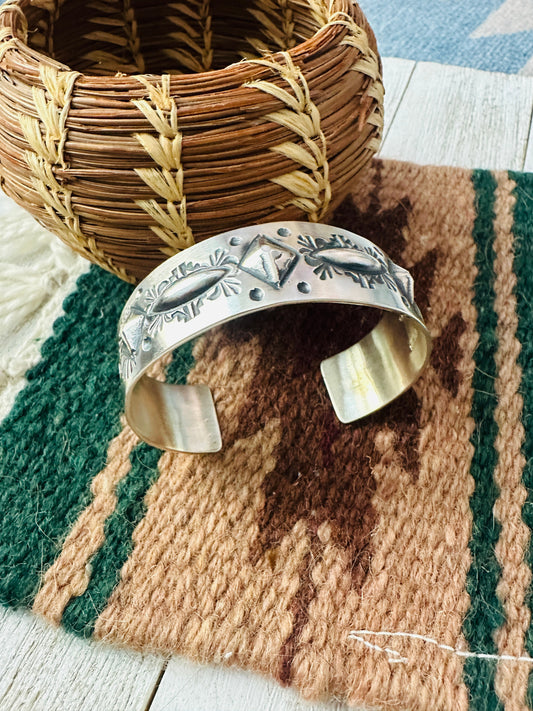 Handcrafted Stamped Sterling Silver Cuff Bracelet By Elvira Bill