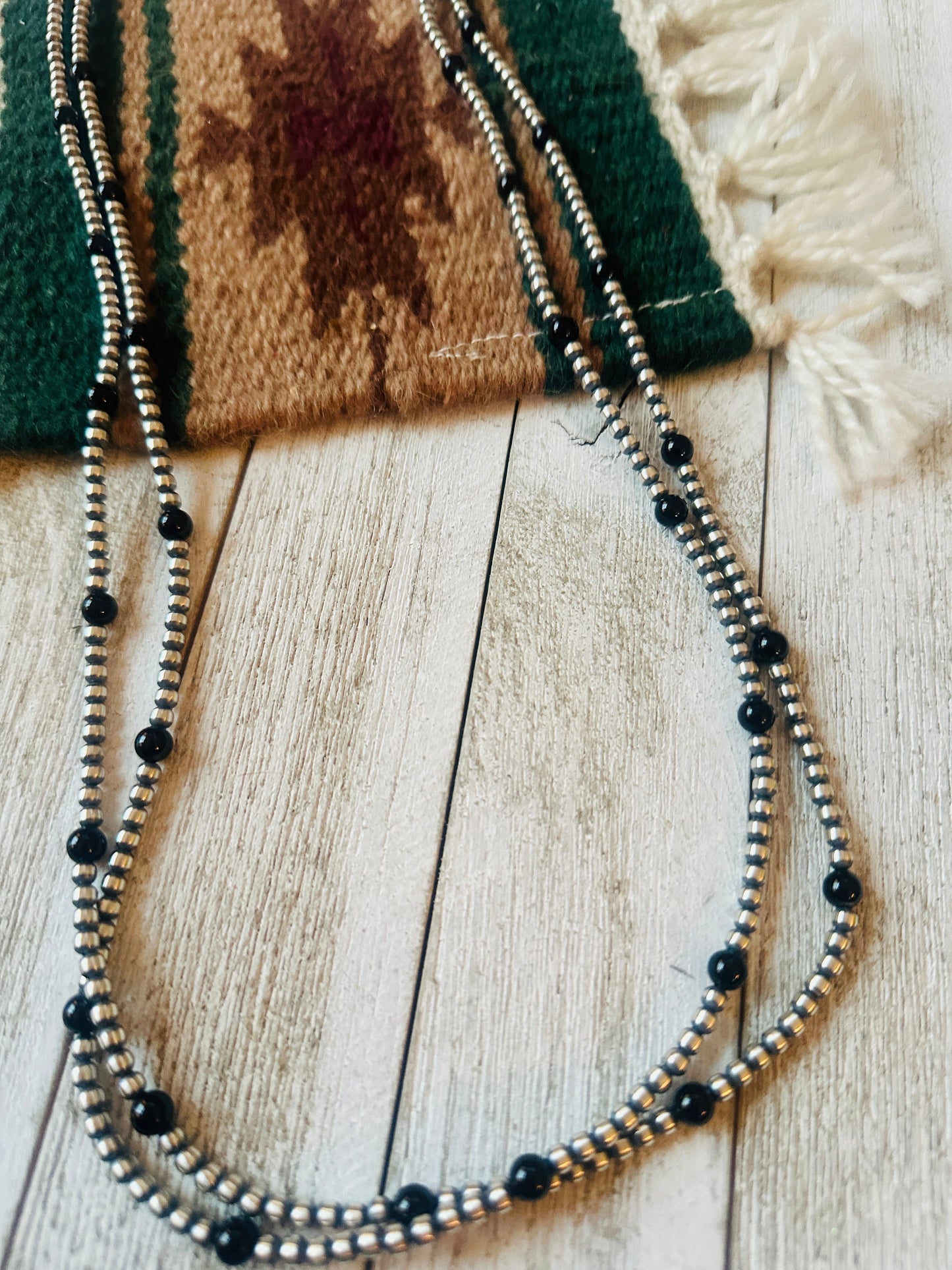 Pearl Sterling Silver & Onyx 70 inch Beaded Necklace