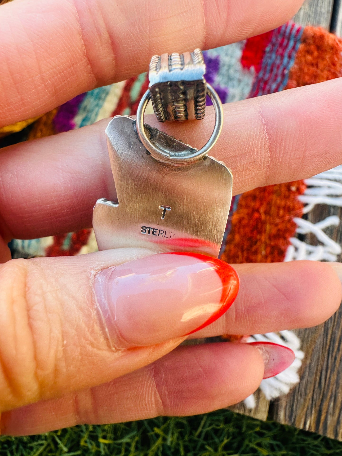 Handcrafted Spiny Oyster & Sterling Silver Lightning Bolt Pendant by Tatum Skeets