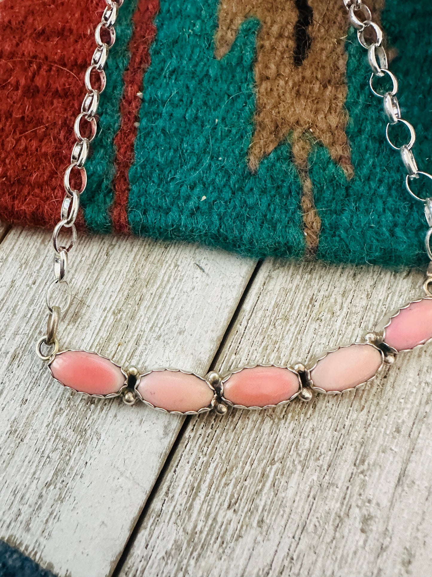 Handcrafted Queen Pink Conch & Sterling Silver Necklace Set