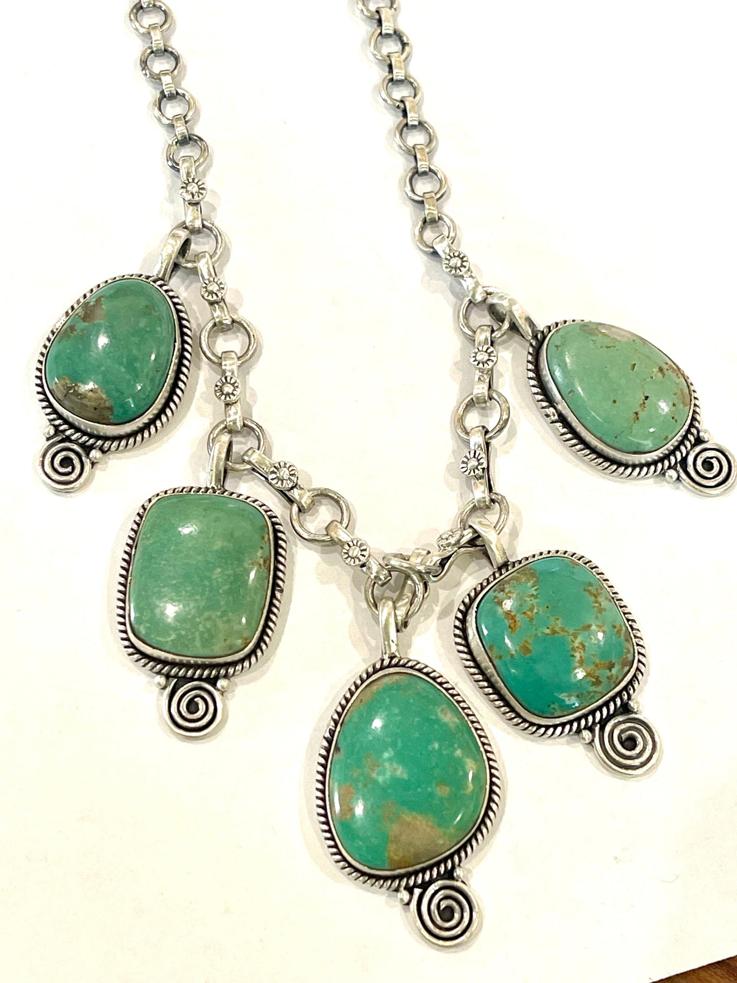 Handmade Sterling Silver & Royston Turquoise Dangle Necklace Signed Nizhoni