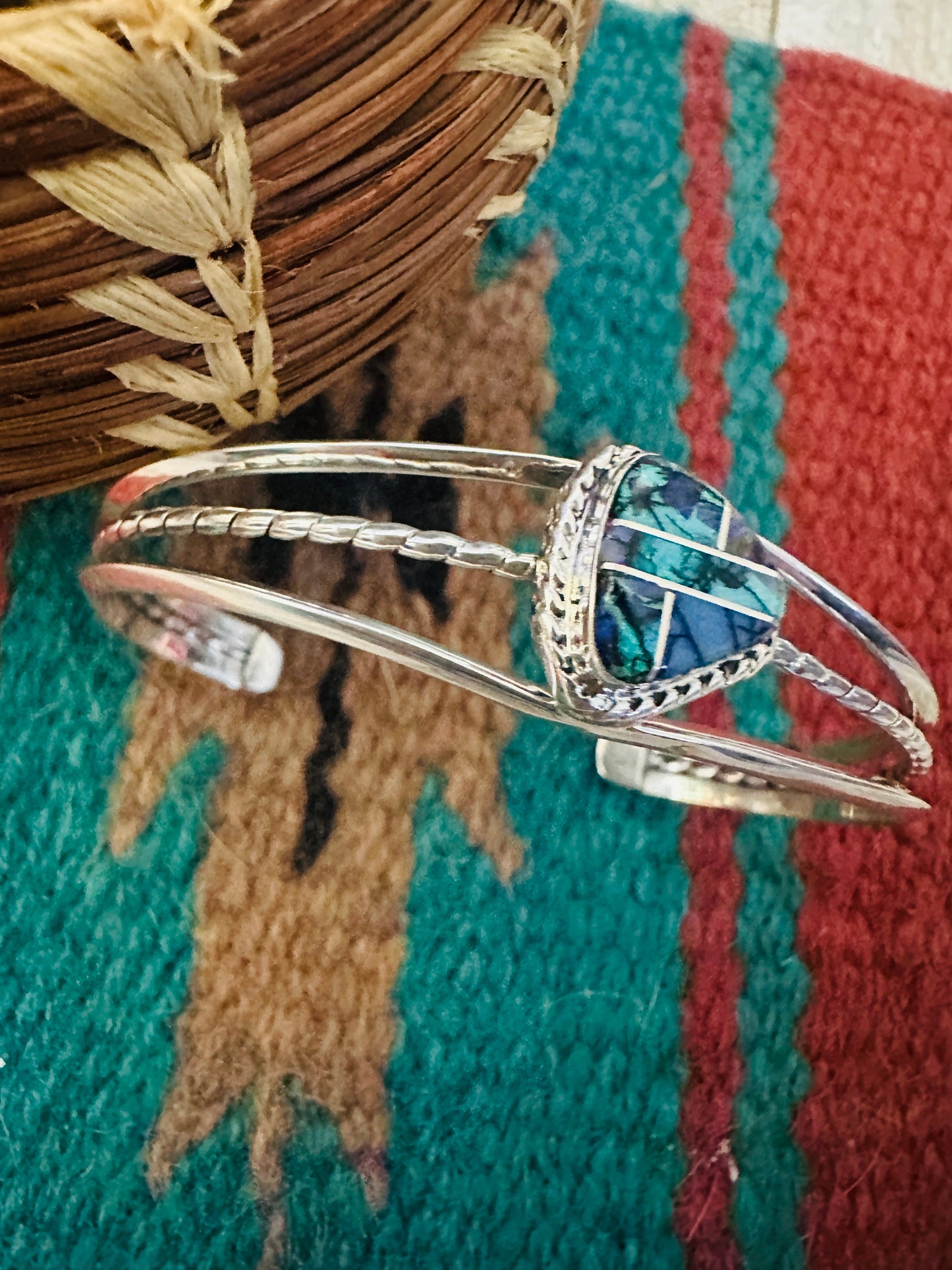 Handcrafted Opal & Sterling Silver Inlay Cuff Bracelet