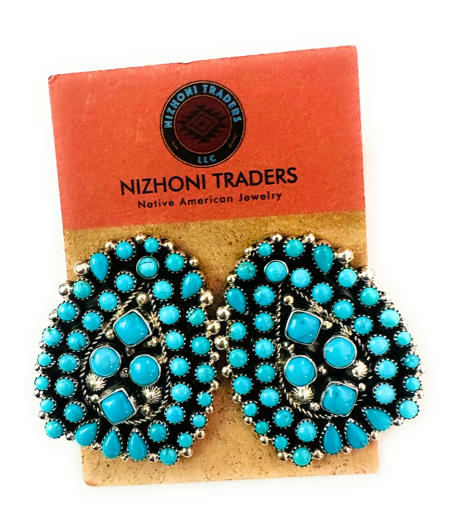 Handcrafted Sleeping Beauty Turquoise & Sterling Silver Cluster Post Earrings