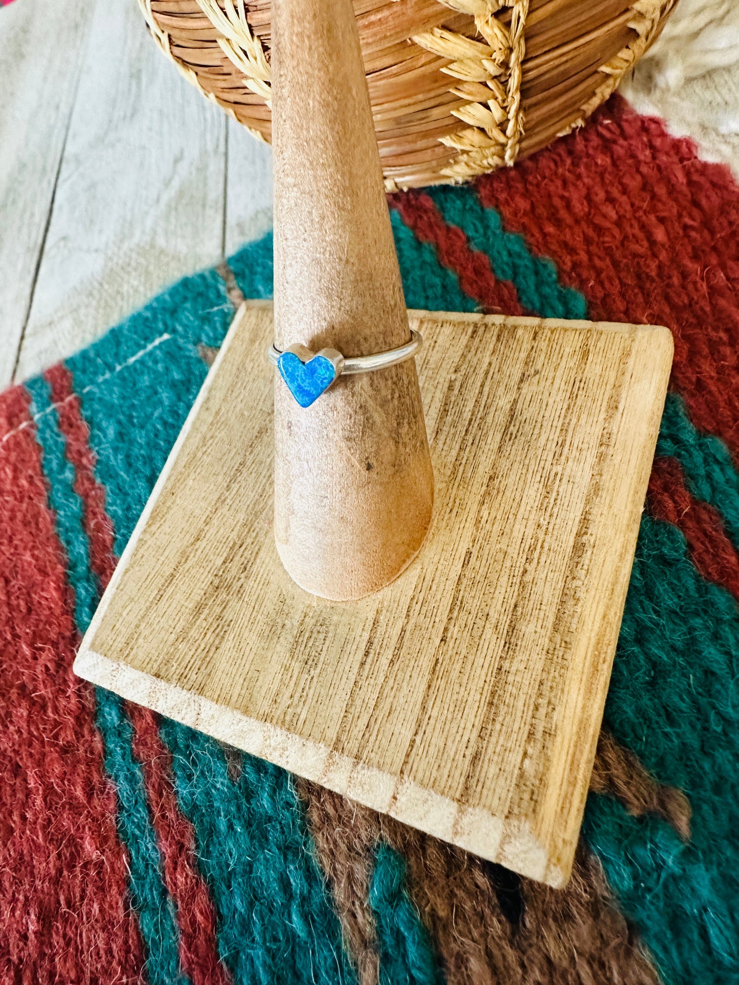 Handcrafted Sterling Silver & Dark Blue Opal Heart Ring