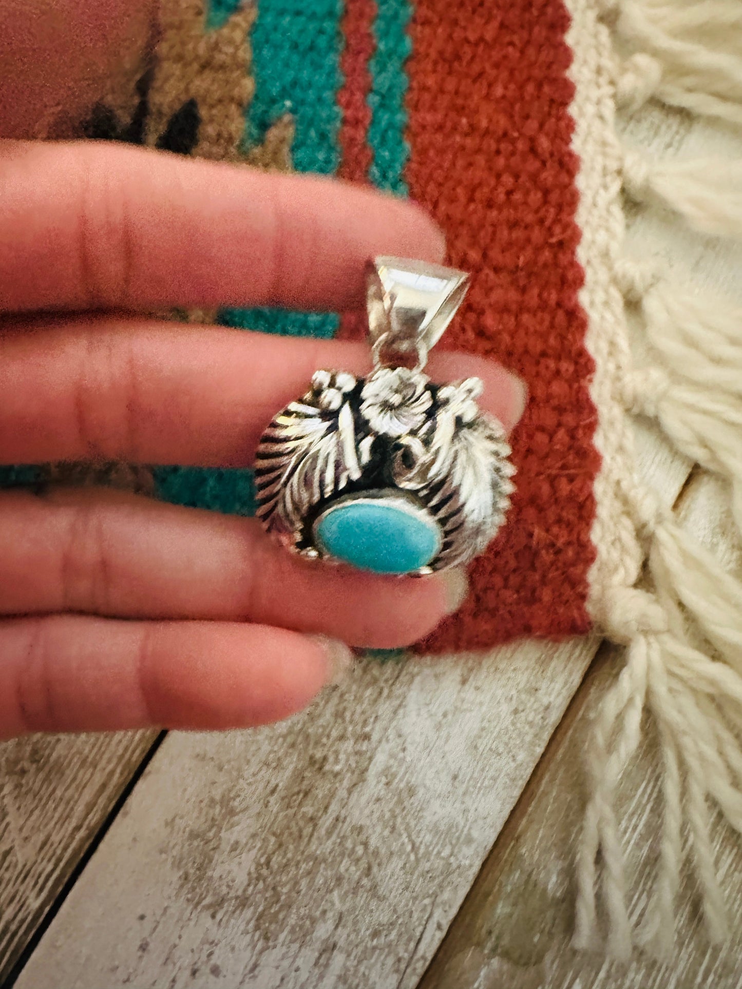 Handcrafted Turquoise & Sterling Silver Leaf Pendant
