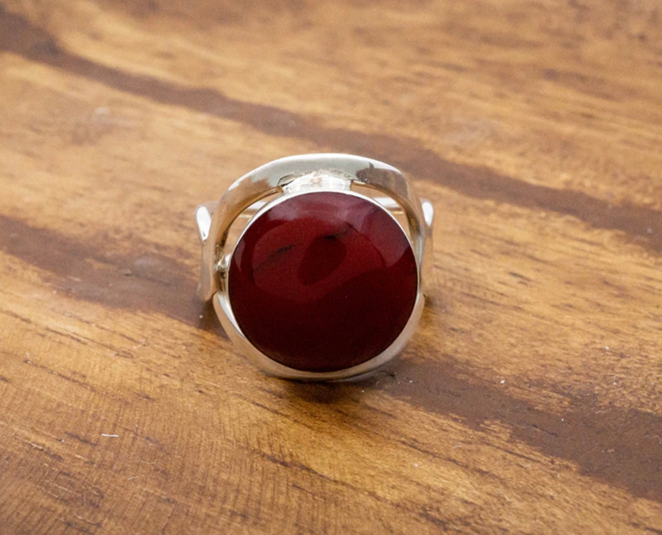 Round Frame Red Jasper Sterling Silver Ring