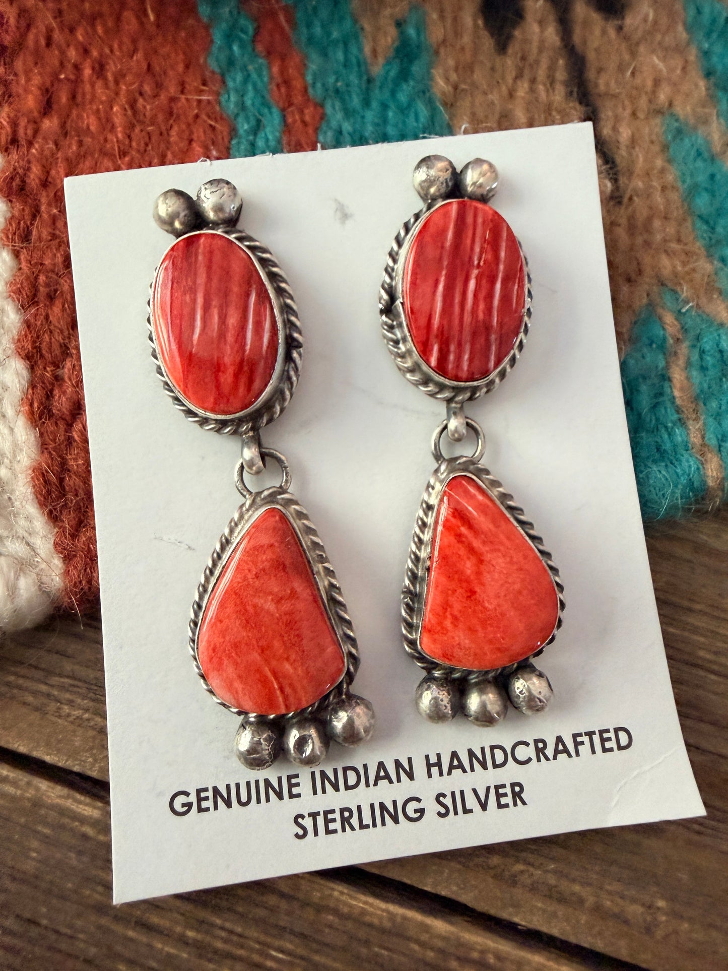 Handcrafted Red & Orange Spiny and Sterling Silver Dangle Earrings by Vicky Hicks