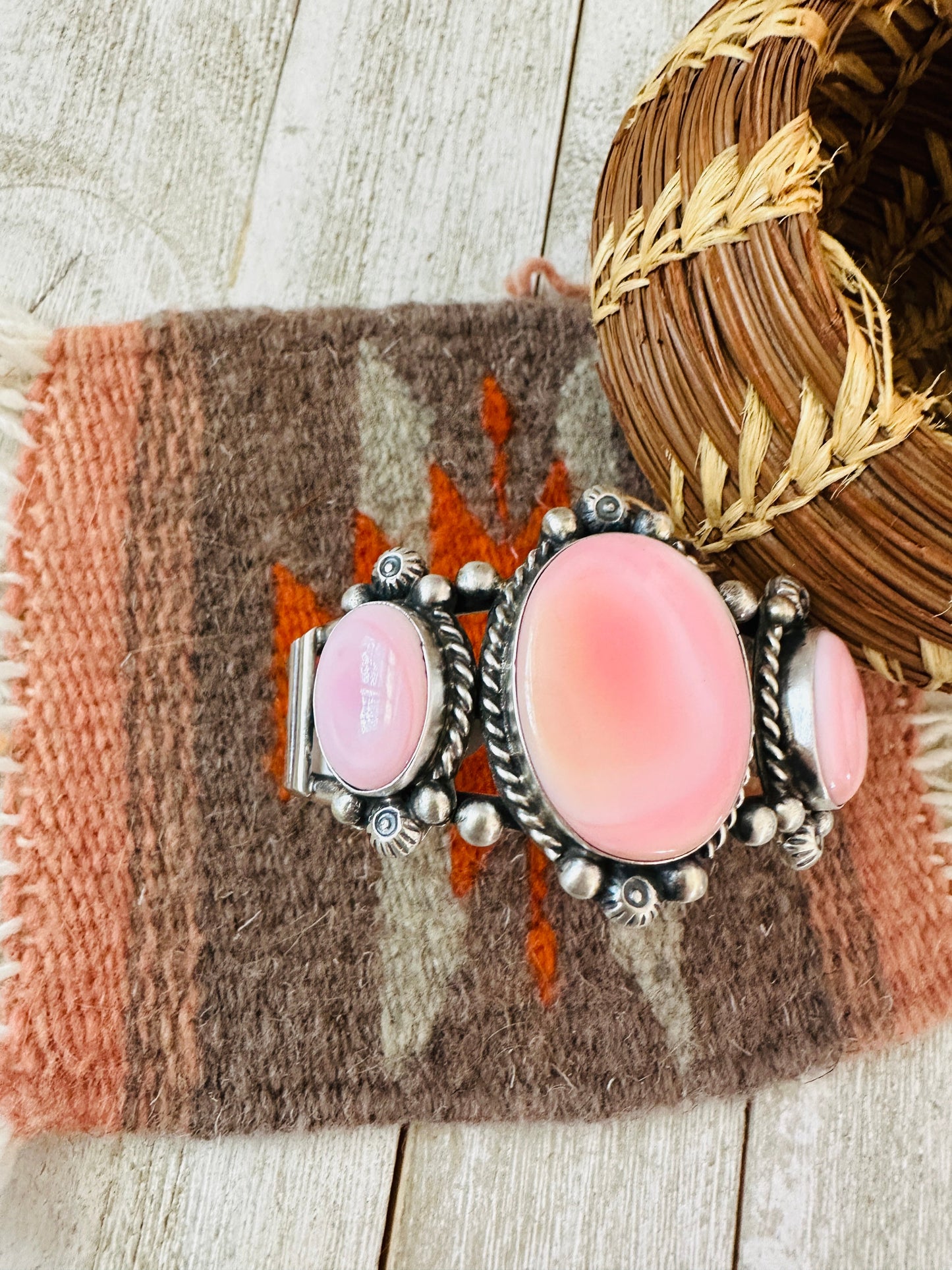 Handcrafted Sterling Silver & Queen Pink Conch Cuff Bracelet /