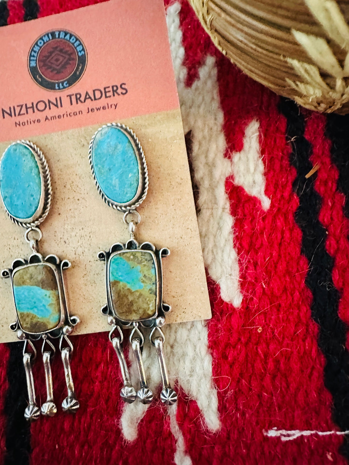 Handcrafted Royston Turquoise And Sterling Silver Dangle Earrings by Jacqueline Silver