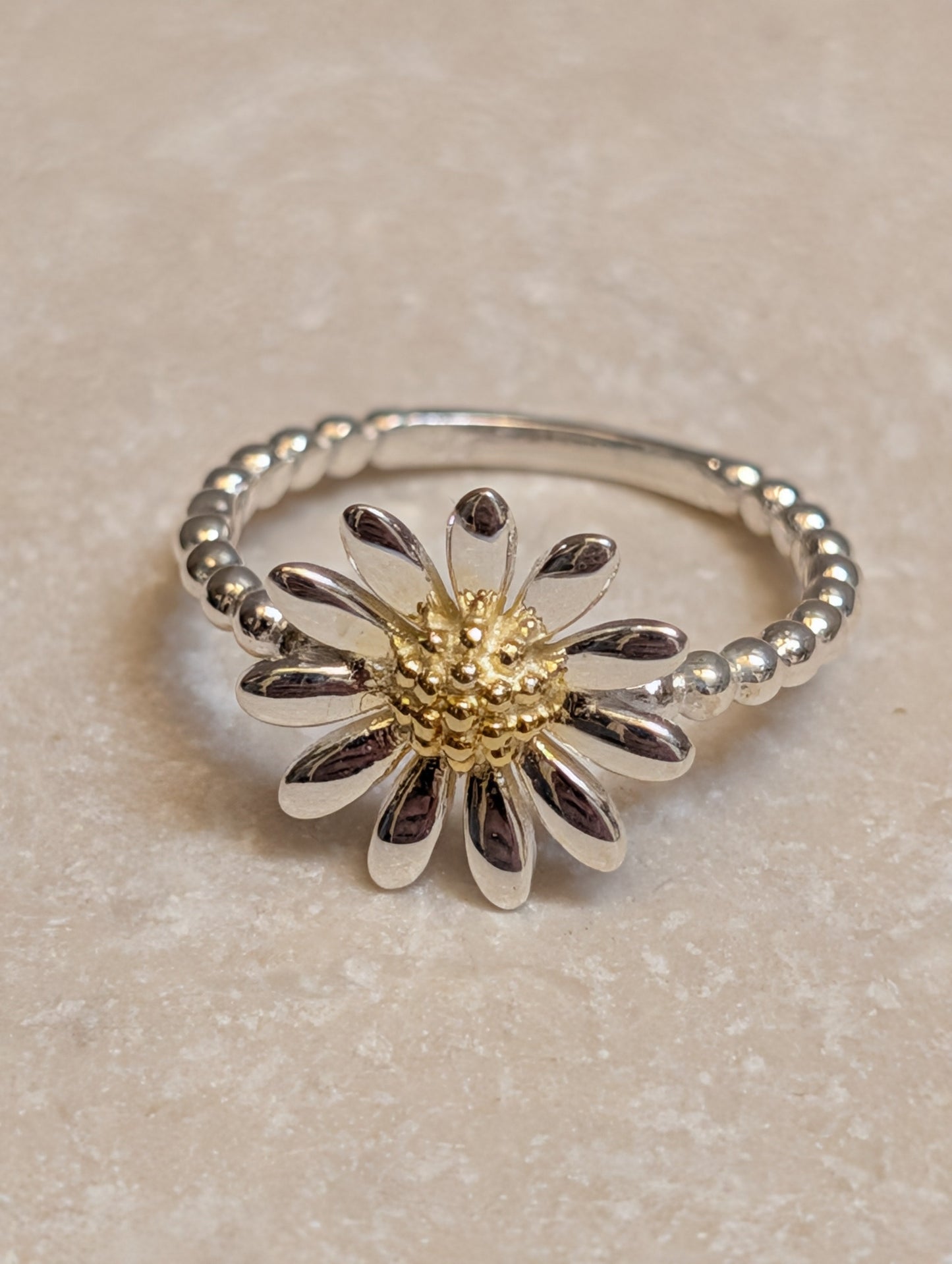 14k Gold Daisy Sterling Silver Ring
