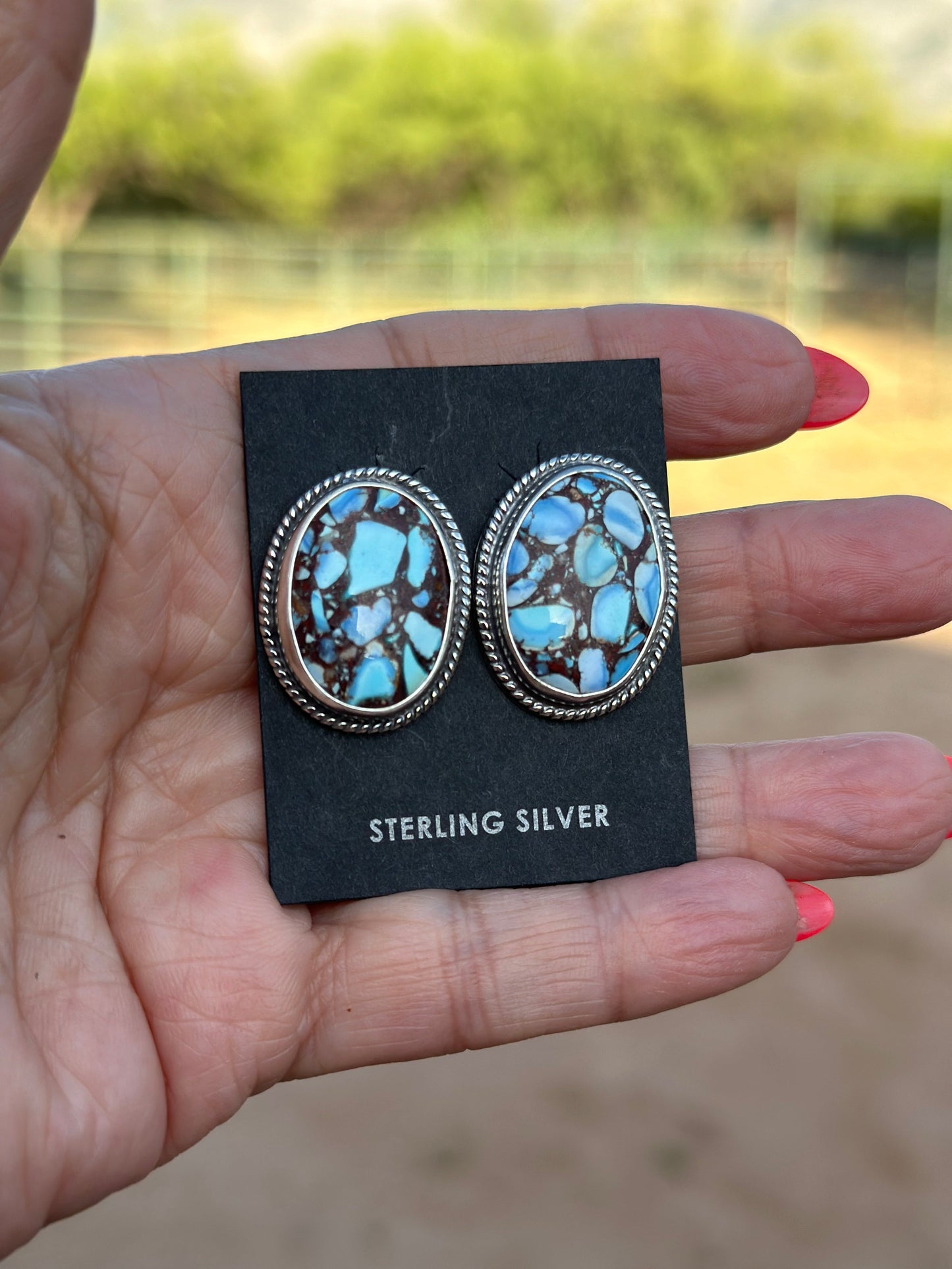 Sterling Silver & Golden Hills Turquoise  Post Earrings Signed