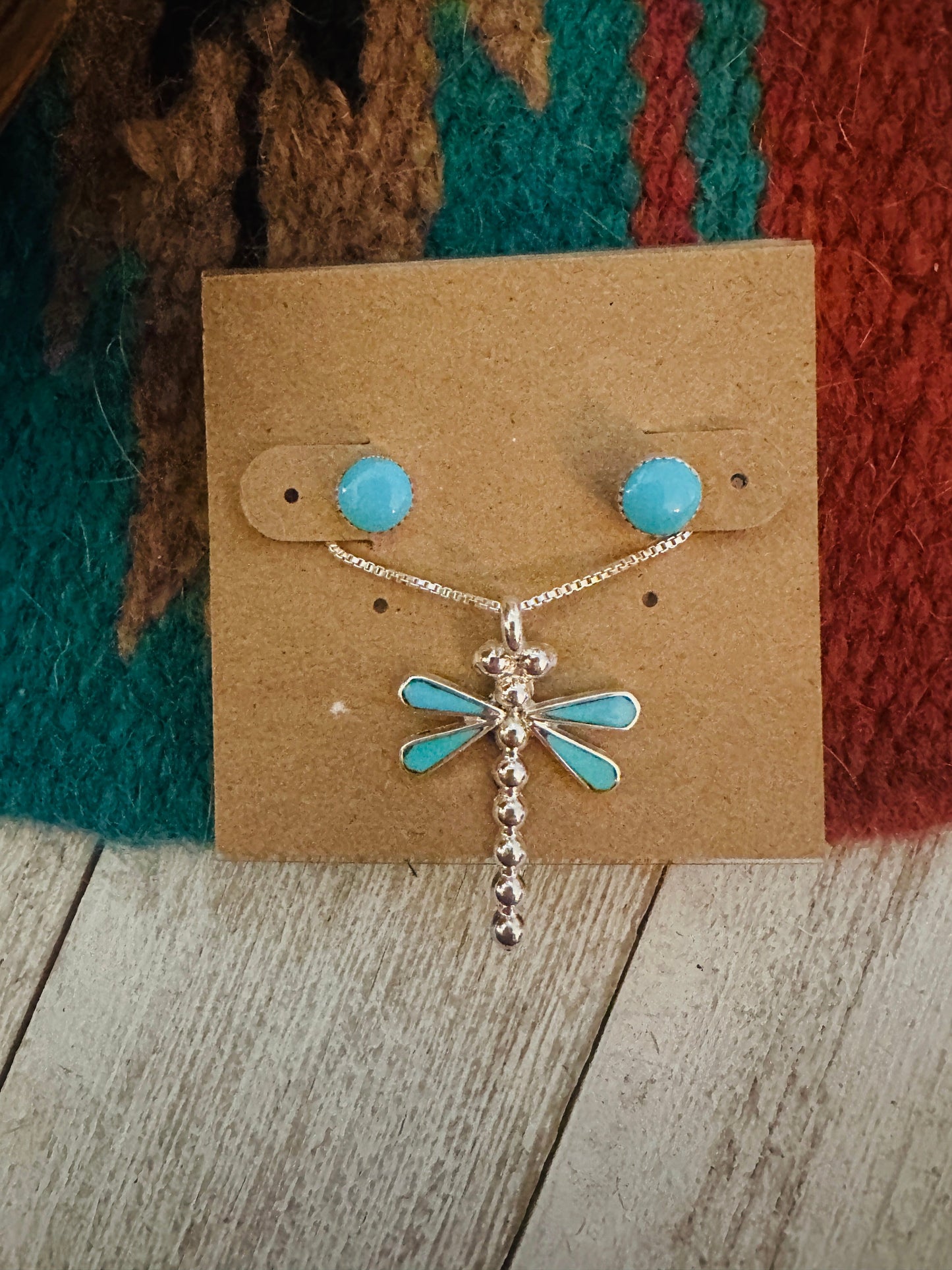 Zuni Sterling Silver & Turquoise Dragonfly Necklace and Earring Set