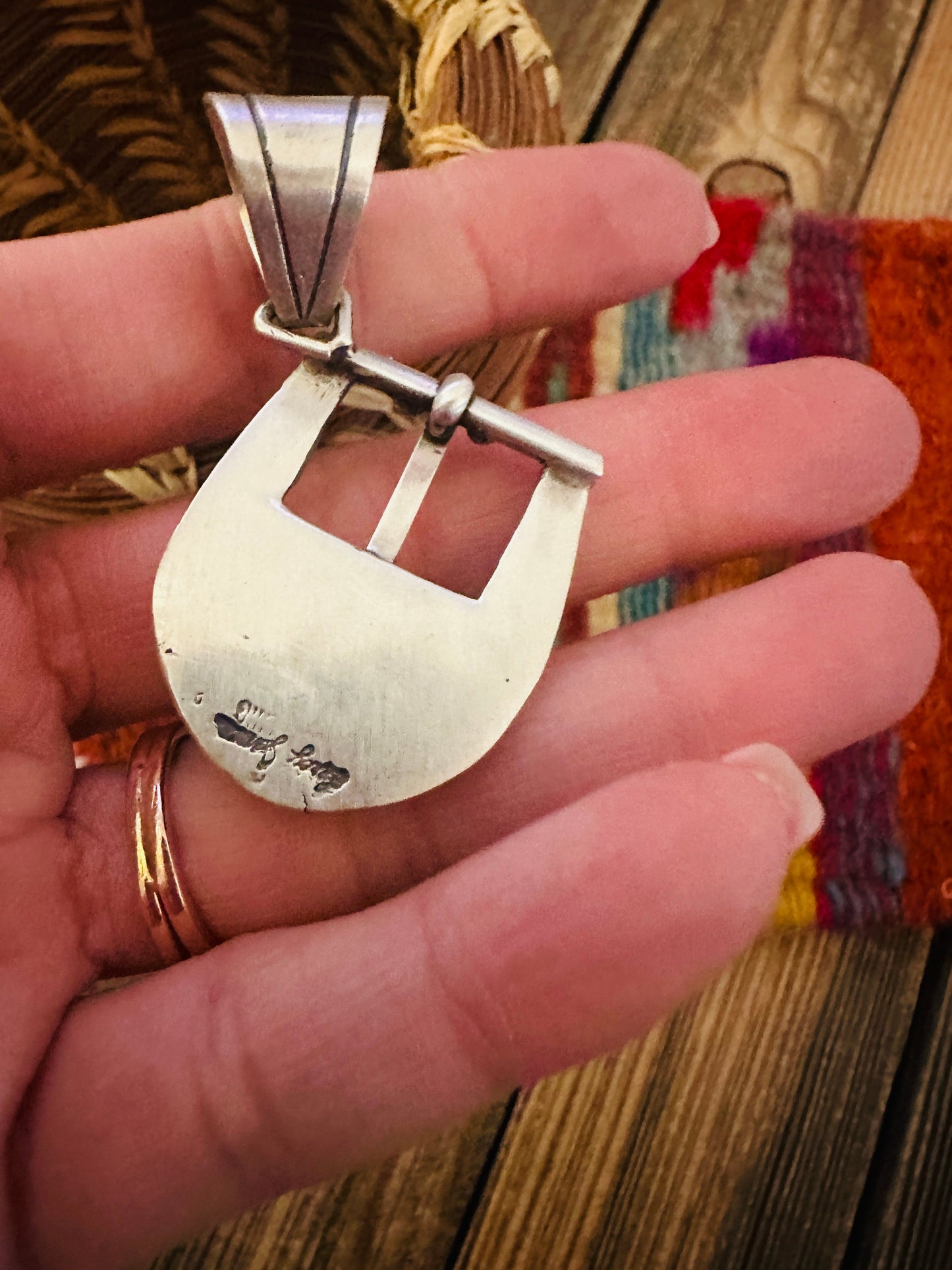 Handcrafted Sterling Silver & Turquoise Belt Buckle Pendant