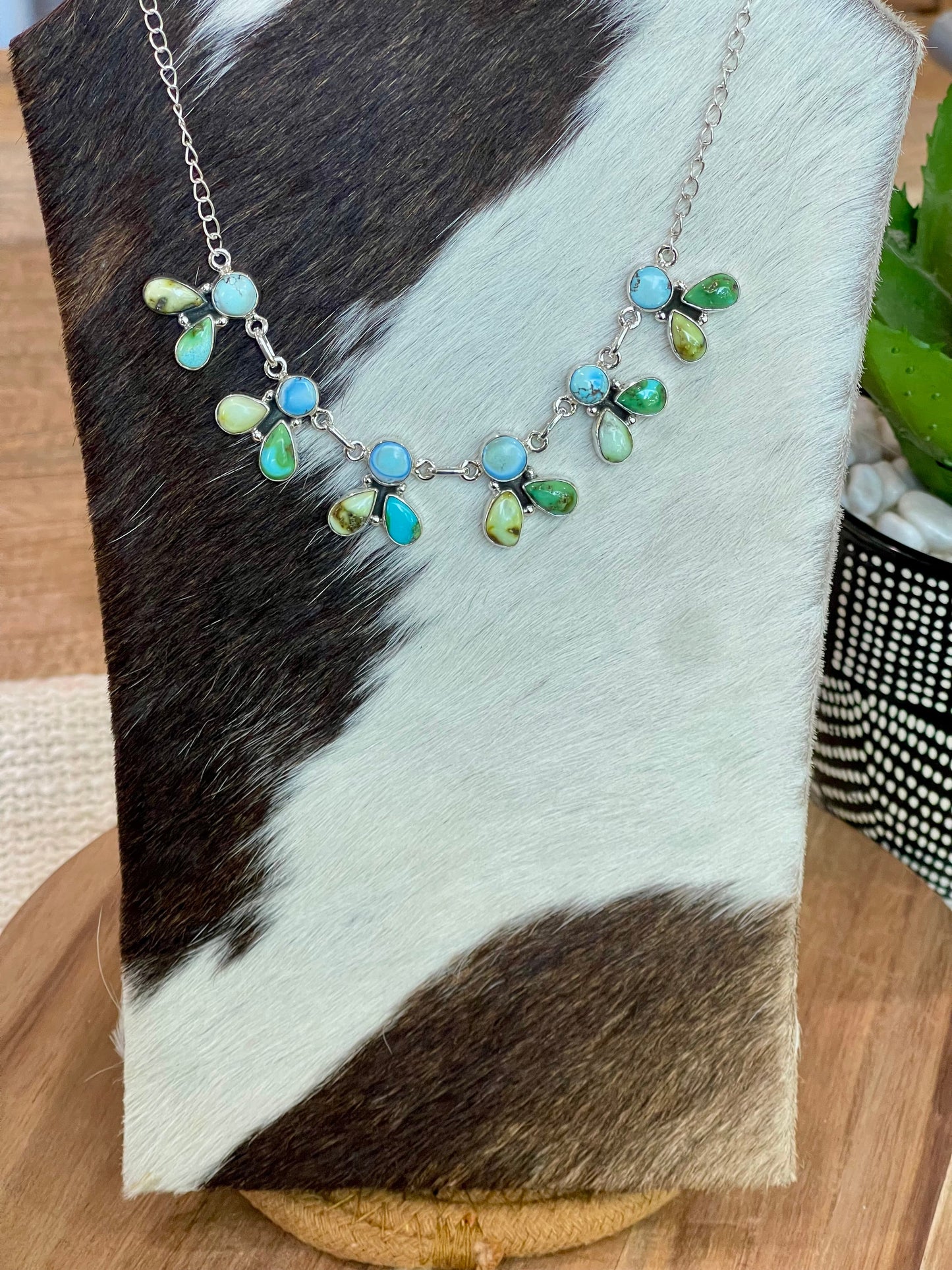 Handmade Sterling Silver , Sonoran Mountain Turquoise, Palomino & Golden Hills Turquoise Necklace