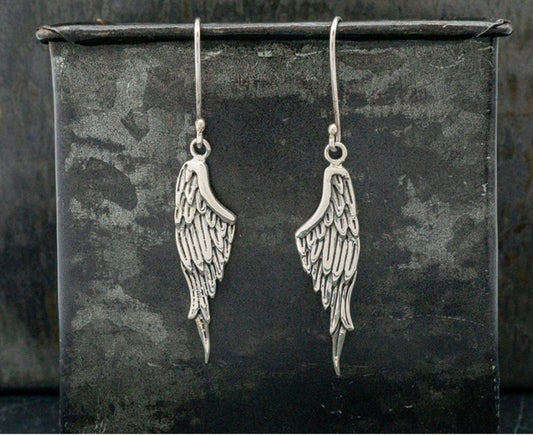 Angel Wing Sterling Silver Earrings on Hook