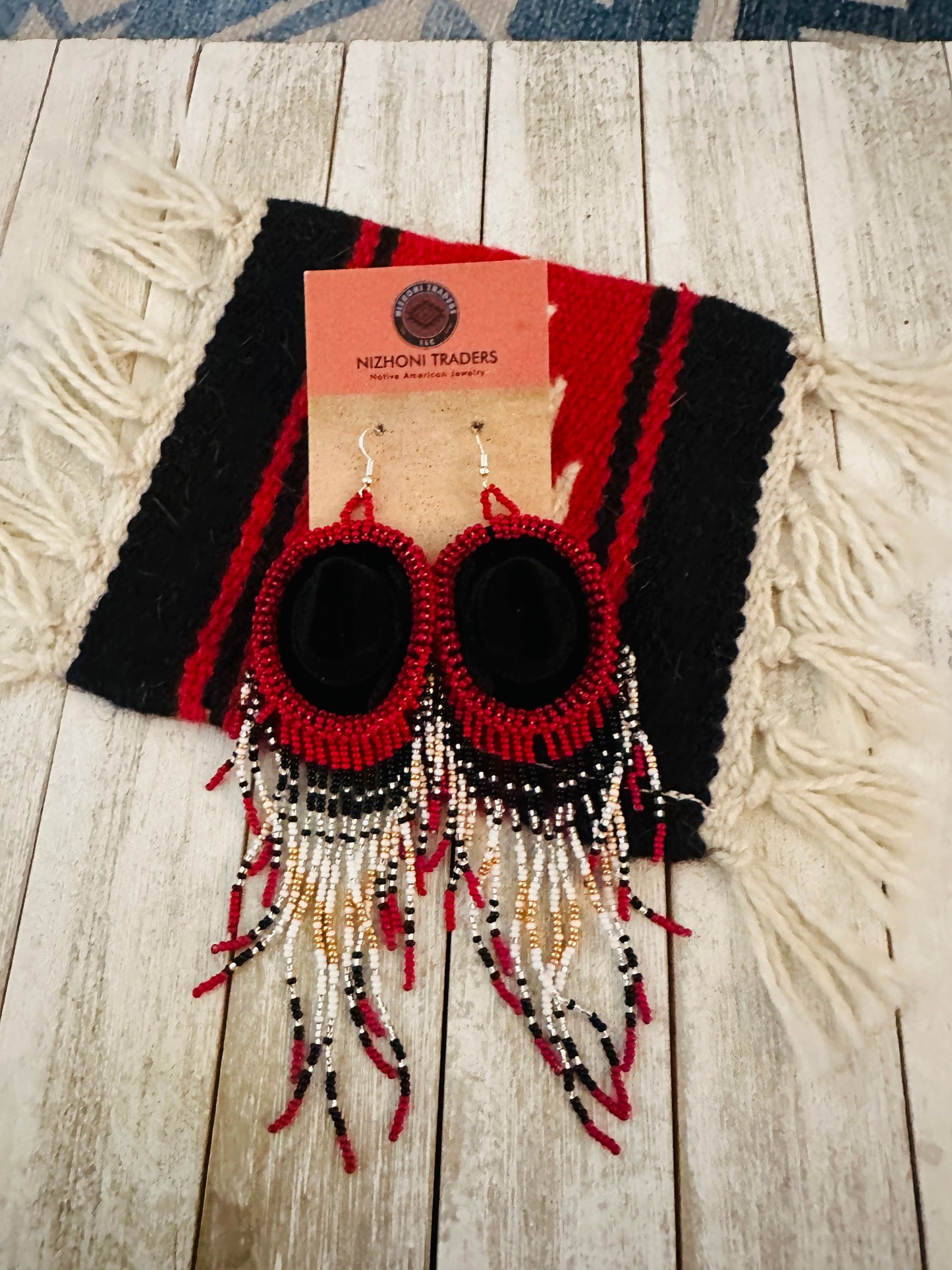 Handcrafted Beaded Cowboy Hat Dangle Earrings