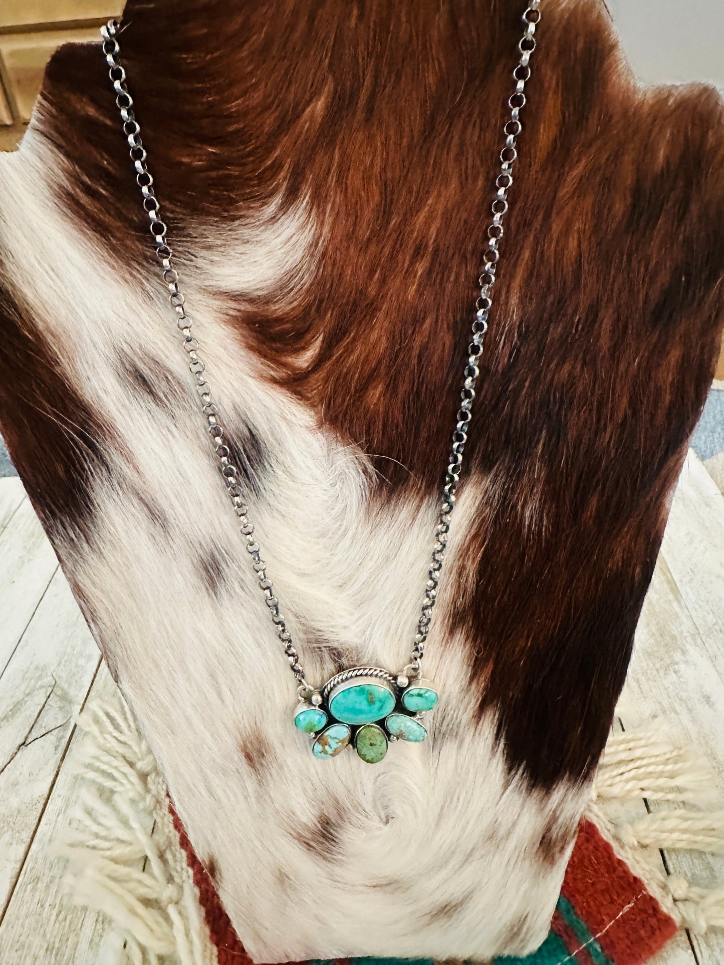 Handcrafted Sterling Silver & Turquoise Cluster Necklace by Emerson Thompson