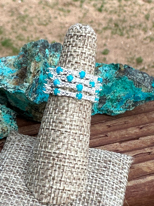 Handmade Sterling Silver Turquoise and CZ Eternity Band
