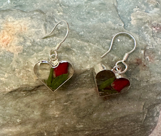 Primavera Rosebud Sterling Silver Earrings Heart on Hook