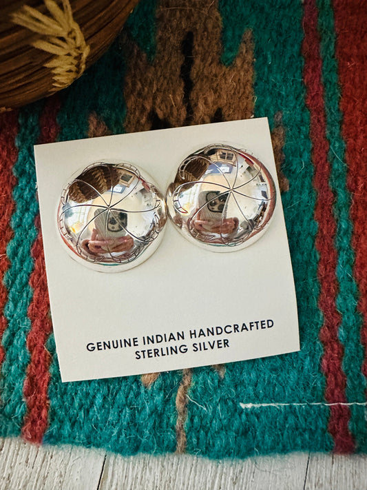 Handcrafted Hand Stamped Sterling Silver Concho Post Earrings