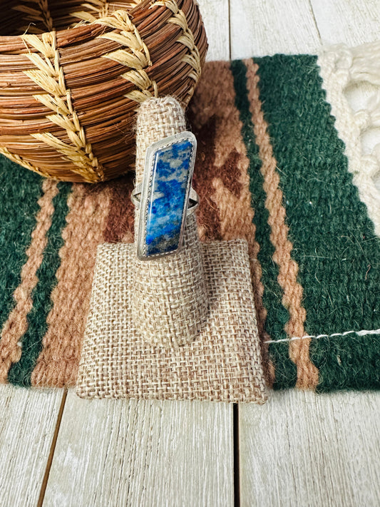 Old Pawn Handcrafted Lapis & Sterling Silver Ring Size 6.5