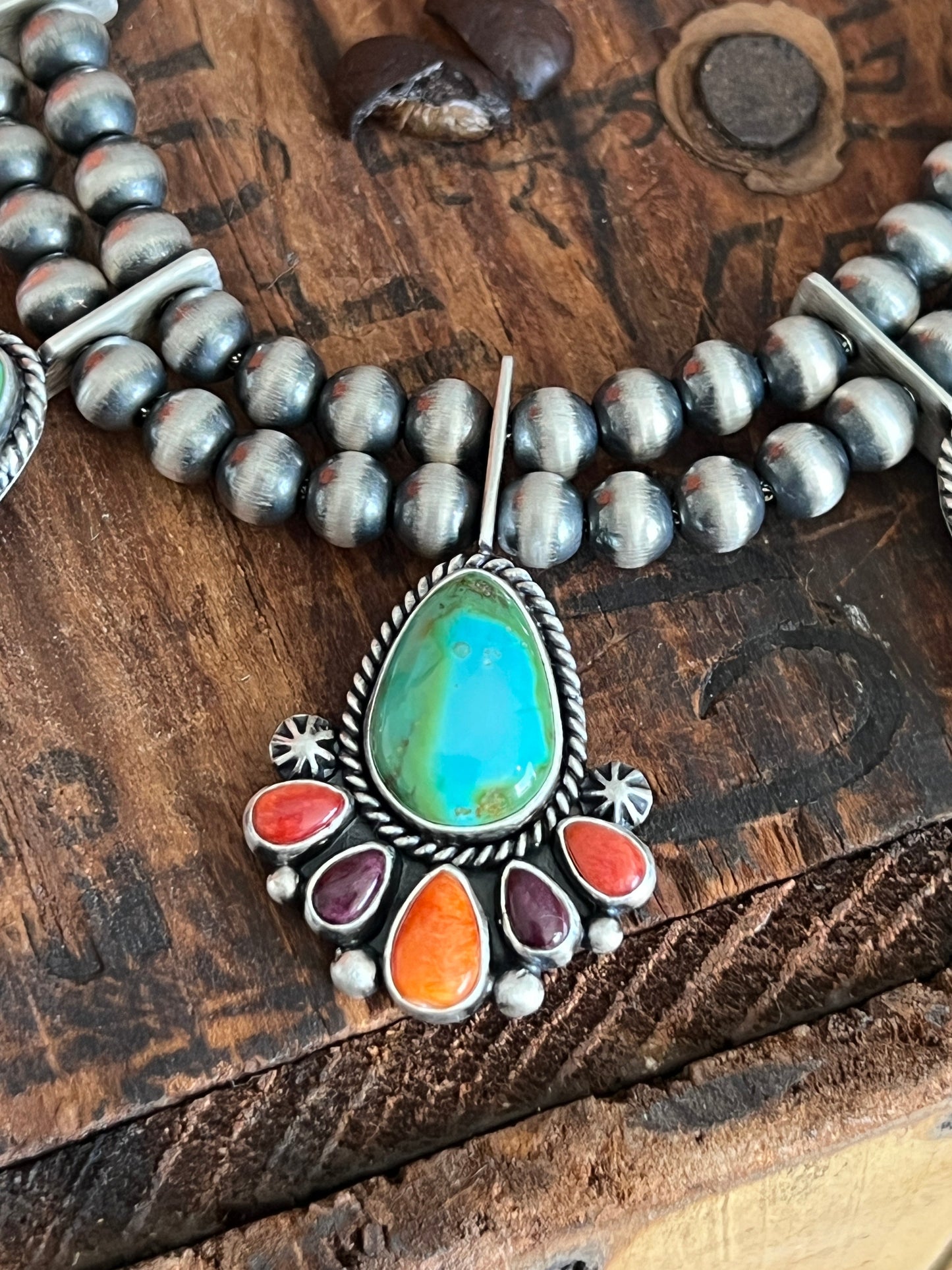Handcrafted Sterling Silver Electric Rainbow Beaded Cluster Necklace & Earrings Set by Angela Martin