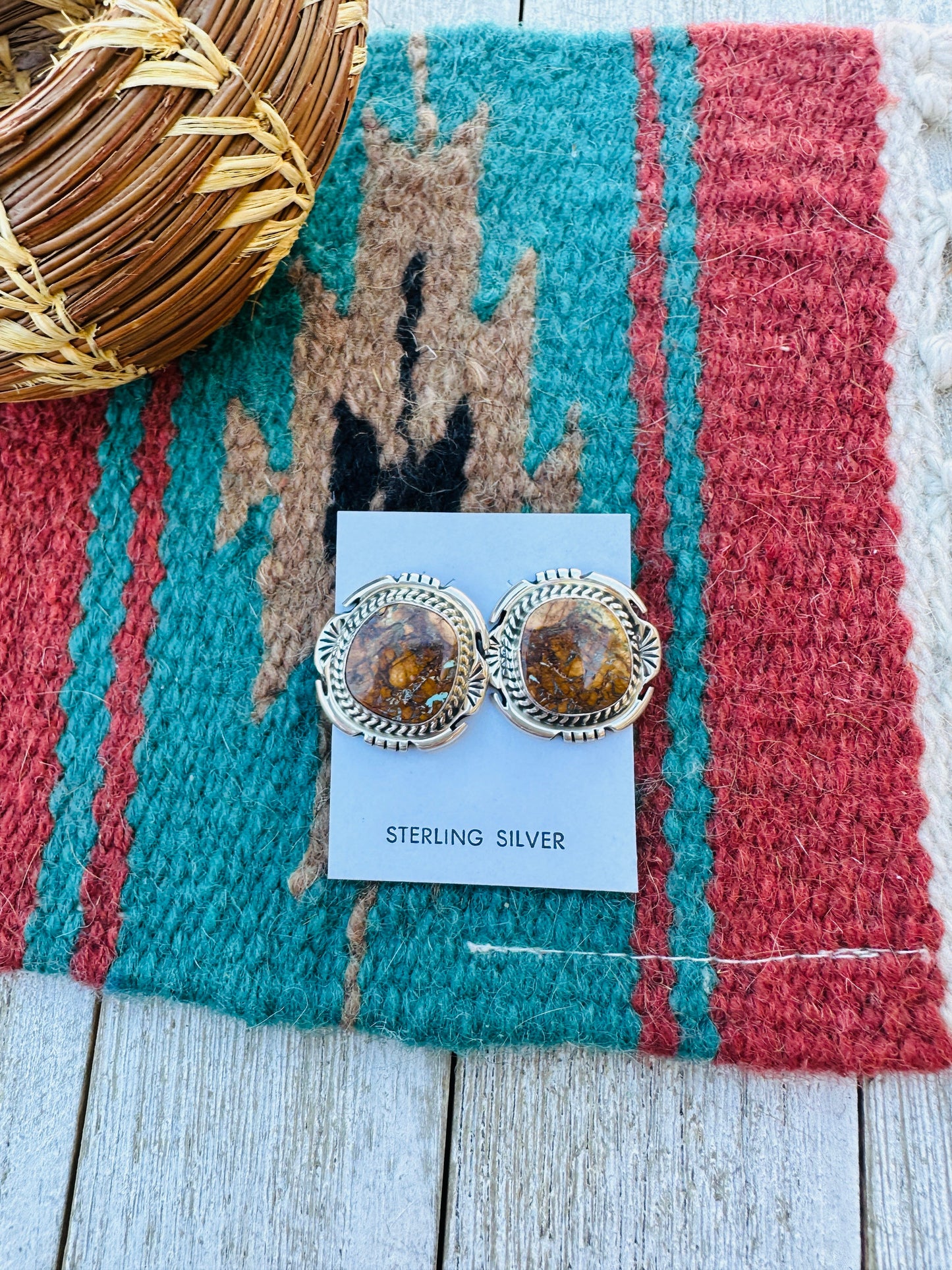 Handcrafted Ribbon Turquoise & Sterling Silver Post Earrings