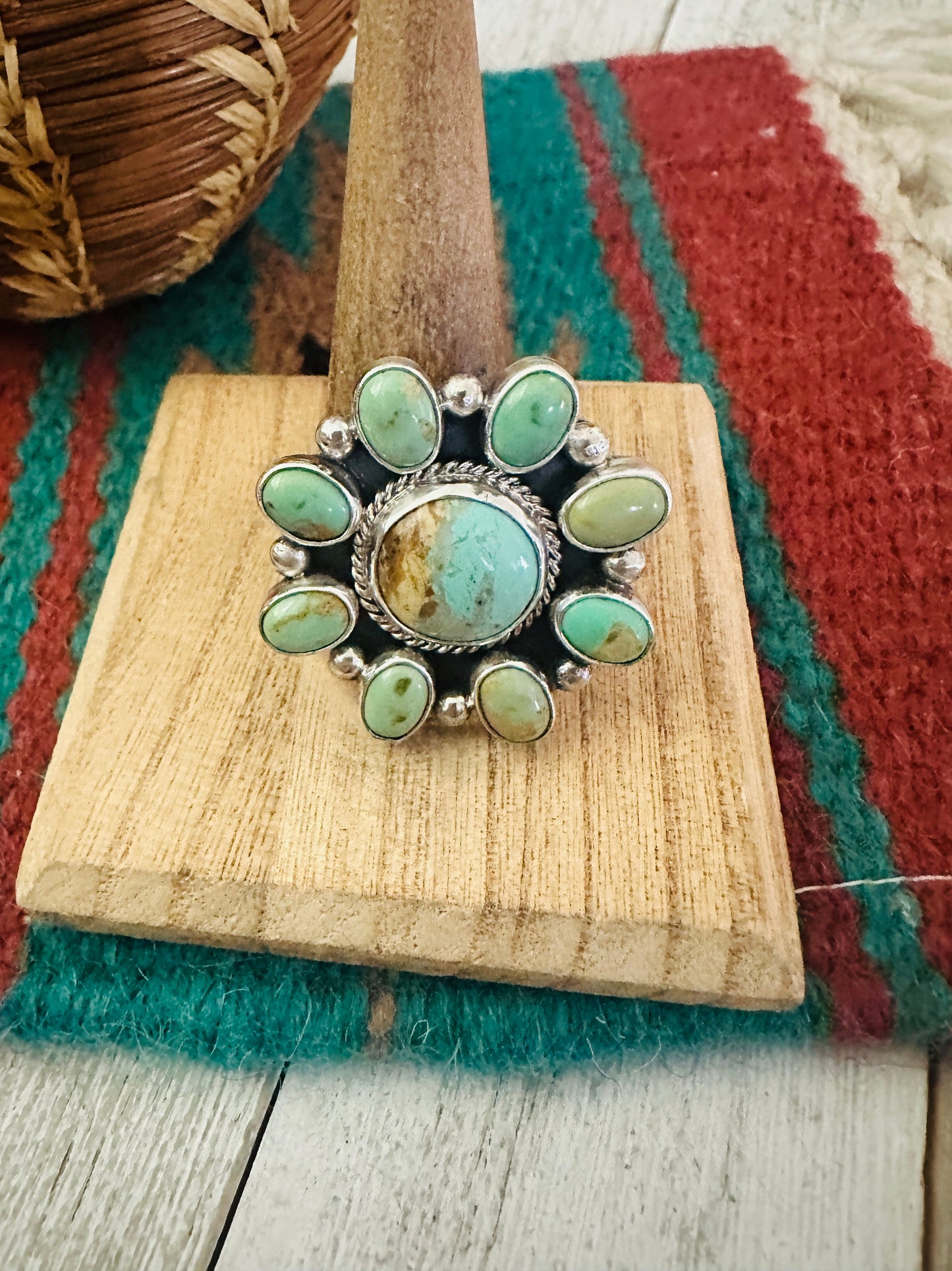 Handcrafted Sterling Silver & Turquoise Cluster Adjustable Ring