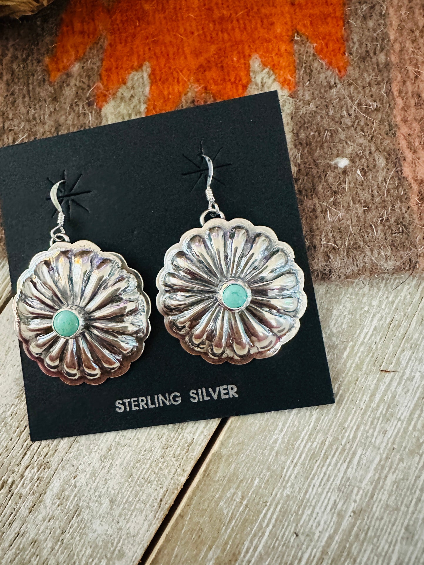 Handcrafted Turquoise & Sterling Silver Concho Dangle Earrings