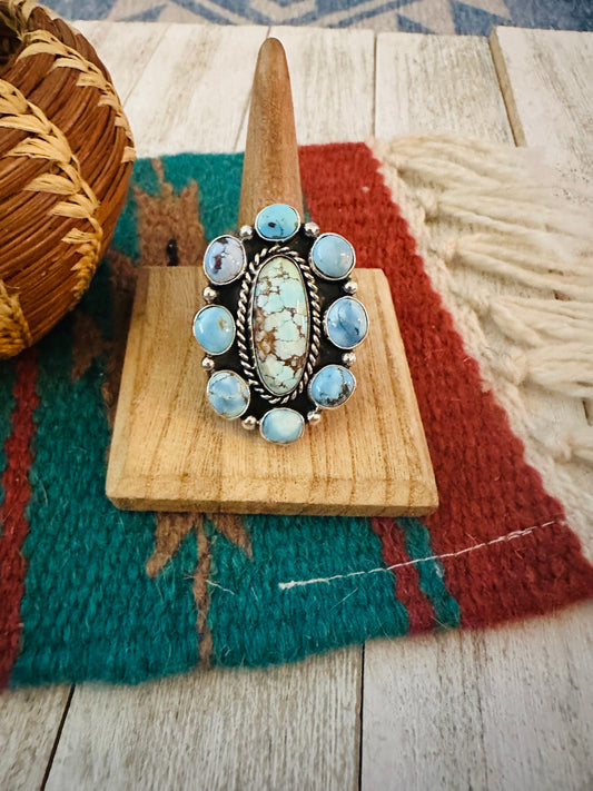 Handcrafted Sterling Silver & Golden Hills Turquoise Cluster Adjustable Ring